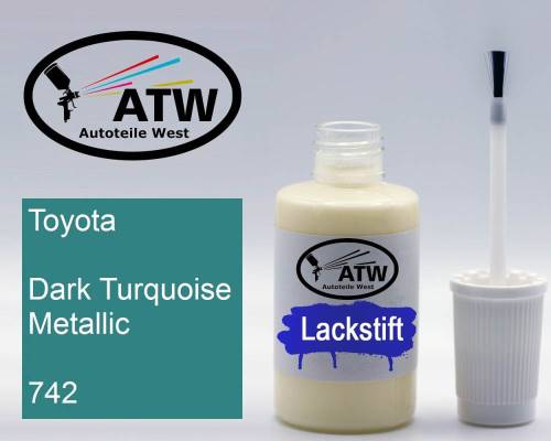 Toyota, Dark Turquoise Metallic, 742: 20ml Lackstift, von ATW Autoteile West.